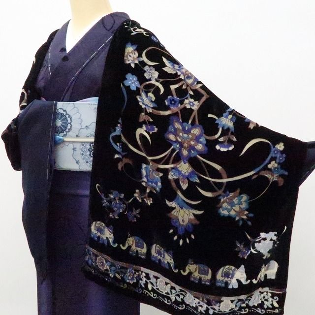 六花-RIKKA- 新品 シルク 岡重 OKAJIMA ベルベット 透かし柄 大判ショール A1
