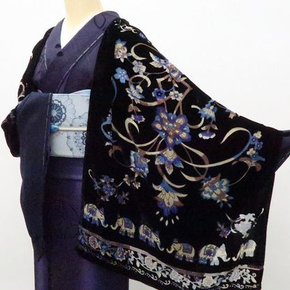 六花-RIKKA- 新品 シルク 岡重 OKAJIMA ベルベット 透かし柄 大判ショール A1