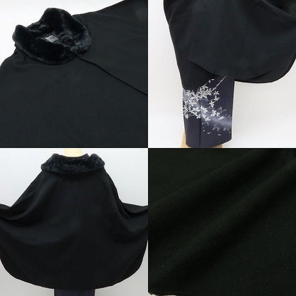六花-RIKKA- 新品 ポンチョ ファー付き 使えるブラック 和装コート 着物 A1000