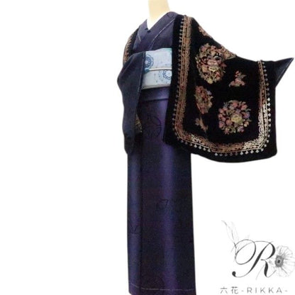 六花-RIKKA- 新品 シルク 岡重 OKAJIMA ベルベット 唐花 透かし柄 大判ショール A3