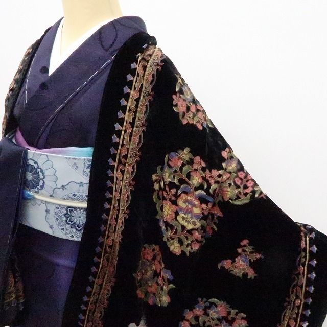 六花-RIKKA- 新品 シルク 岡重 OKAJIMA ベルベット 唐花 透かし柄 大判ショール A3