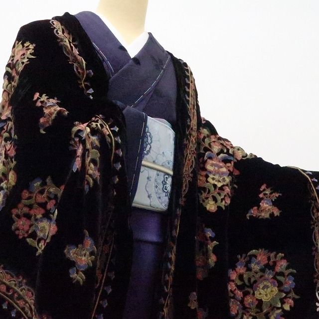 六花-RIKKA- 新品 シルク 岡重 OKAJIMA ベルベット 唐花 透かし柄 大判ショール A3