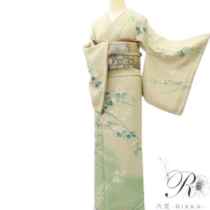 【中古】六花-RIKKA- 正絹 作家物落款 金糸刺繍 訪問着 着物 A4197