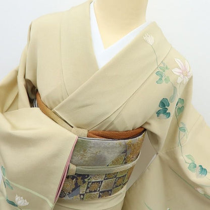 【中古】六花-RIKKA- 正絹 作家物落款 金糸刺繍 訪問着 着物 A4197
