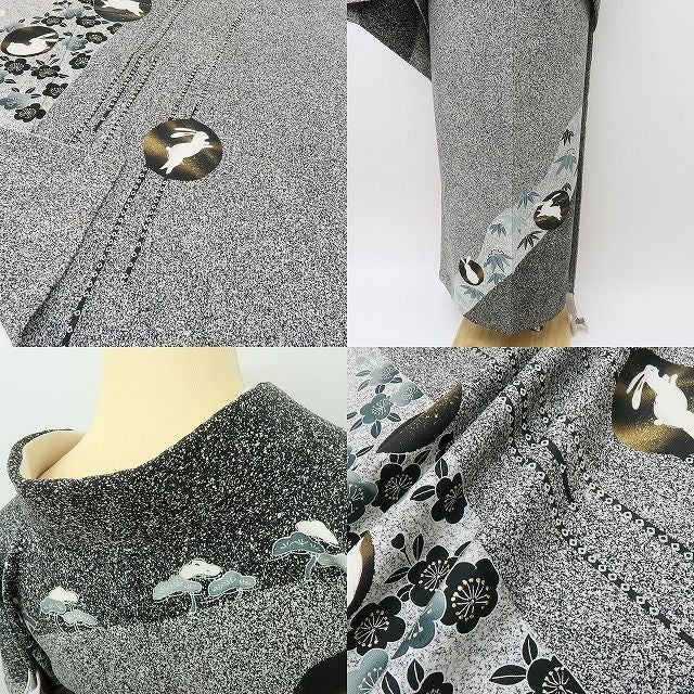 【中古】六花-RIKKA- 正絹 梅 うさぎ 訪問着 着物 A4223