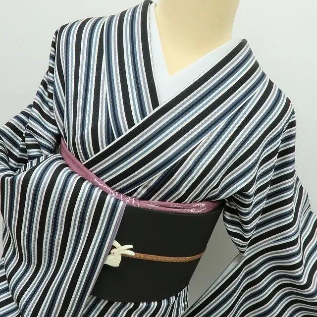 【中古】六花-RIKKA- 美品 正絹 縦縞 トールサイズ 小紋 着物 A4232