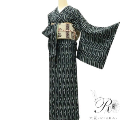 【中古】六花-RIKKA- 美品 正絹 トールサイズ お召 着物 A4238