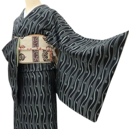【中古】六花-RIKKA- 美品 正絹 トールサイズ お召 着物 A4238