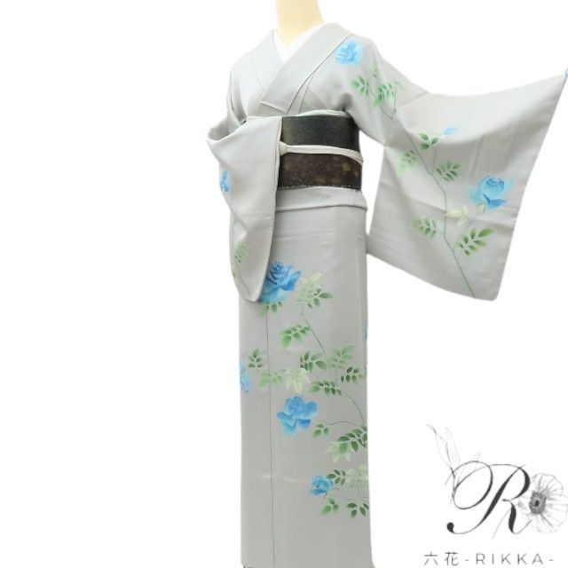 【中古】六花-RIKKA-正絹 薔薇  訪問着 着物 A4346