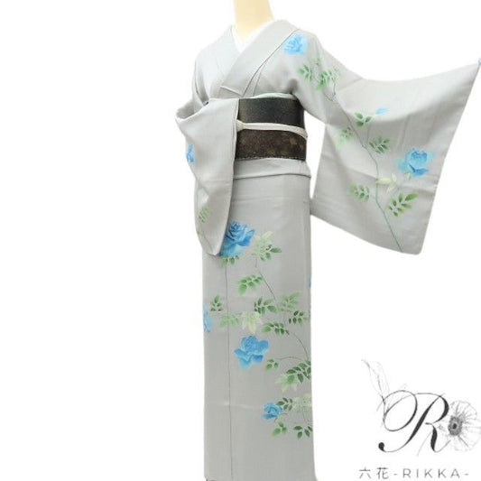【中古】六花-RIKKA-正絹 薔薇  訪問着 着物 A4346