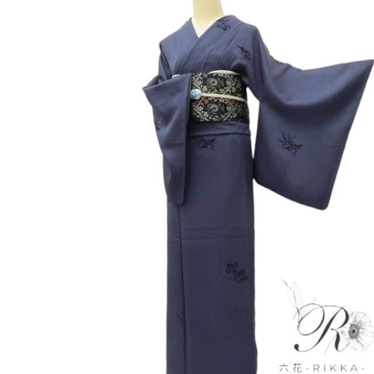【中古】六花-RIKKA- 正絹 さが美謹製 一刀彫 小紋 着物 A4348