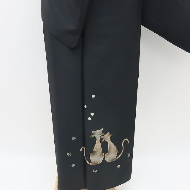 【中古】六花-RIKKA- 美品 正絹 猫 トールサイズ 付下げ 着物 A4483