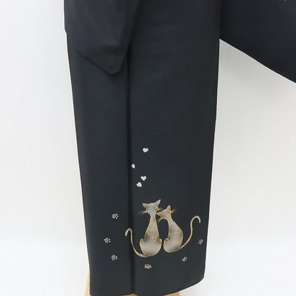 【中古】六花-RIKKA- 美品 正絹 猫 トールサイズ 付下げ 着物 A4483