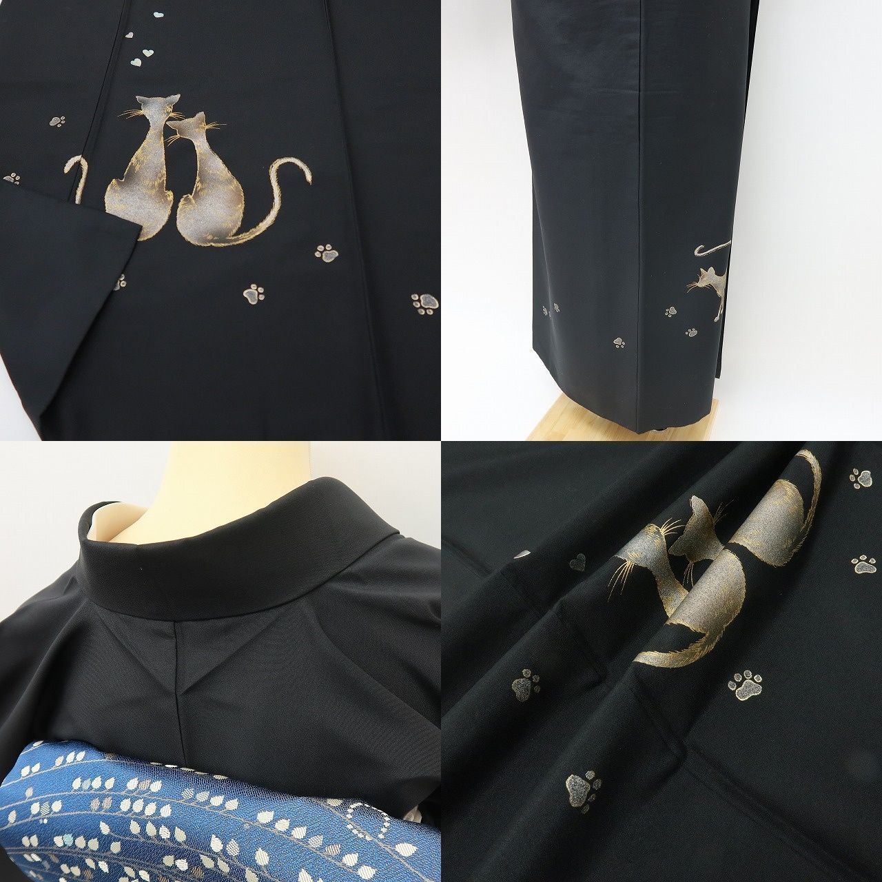 【中古】六花-RIKKA- 美品 正絹 猫 トールサイズ 付下げ 着物 A4483