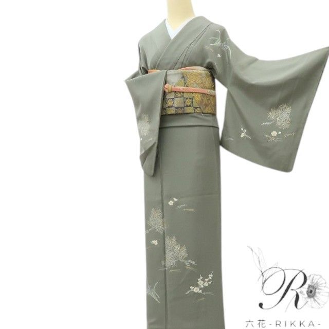 【中古】六花-RIKKA- 美品 正絹 金駒刺_  訪問着 着物 A4503