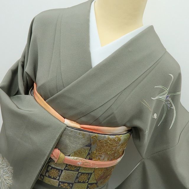 【中古】六花-RIKKA- 美品 正絹 金駒刺_  訪問着 着物 A4503