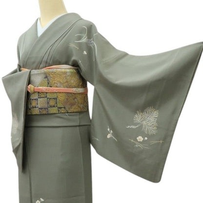 【中古】六花-RIKKA- 美品 正絹 金駒刺_  訪問着 着物 A4503