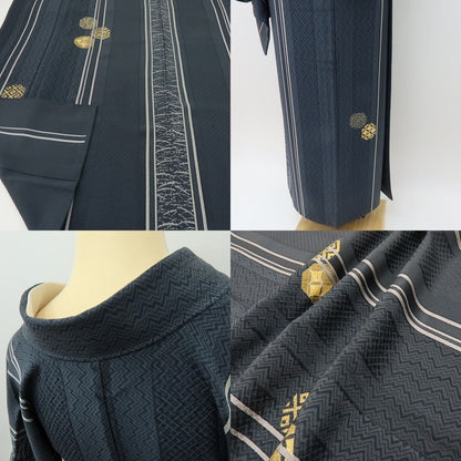 【中古】六花-RIKKA- 美品 正絹 縦縞 金糸刺_ ゆったりサイズ 付下げ 着物