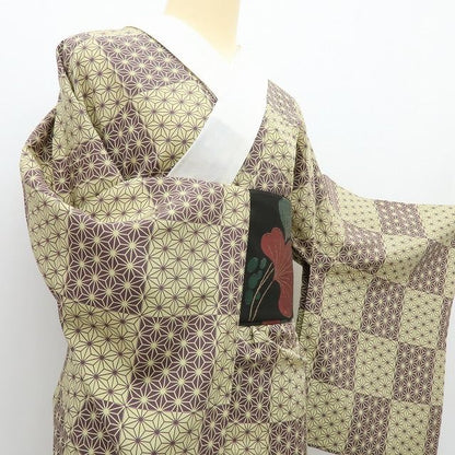 【中古】六花-RIKKA- 美品 正絹 麻の葉 単衣 居敷当・半衿付 袖無双 ワイドサイズ 長襦袢 着物 A4582