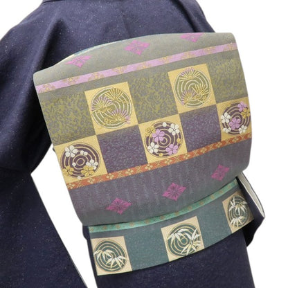 【中古】六花-RIKKA- 美品 正絹 じゅらく帝王紫 刺繍 袋帯 着物 A4586