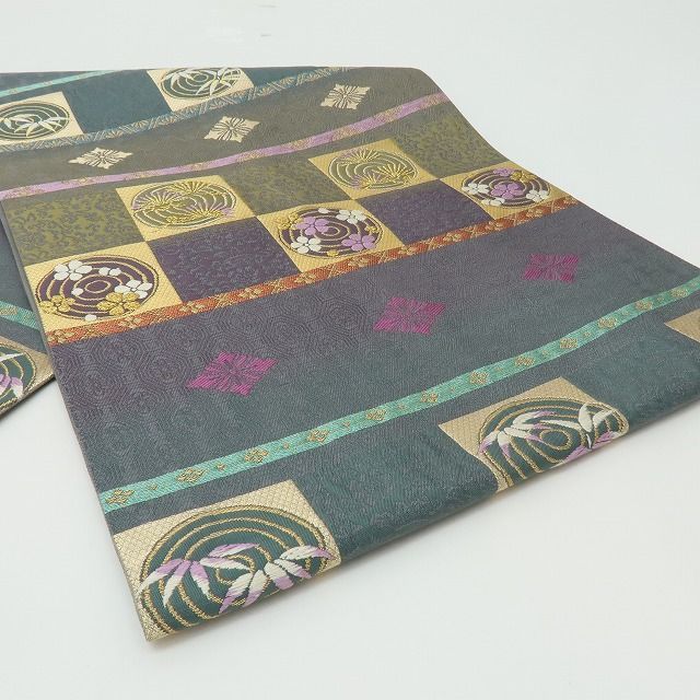【中古】六花-RIKKA- 美品 正絹 じゅらく帝王紫 刺繍 袋帯 着物 A4586