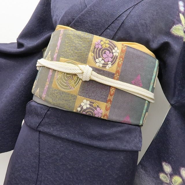 【中古】六花-RIKKA- 美品 正絹 じゅらく帝王紫 刺繍 袋帯 着物 A4586
