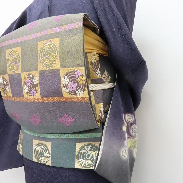 【中古】六花-RIKKA- 美品 正絹 じゅらく帝王紫 刺繍 袋帯 着物 A4586