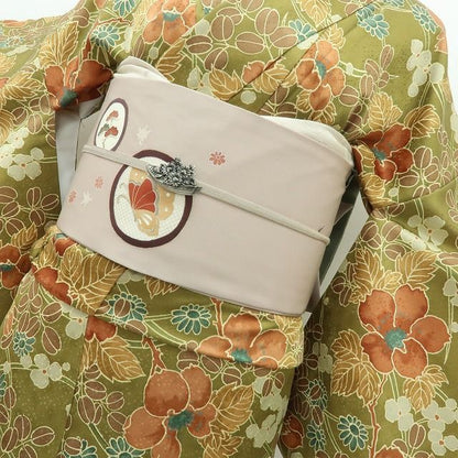 【中古】六花-RIKKA- 美品 正絹 金駒刺_ 蝶 なごや帯 着物 A4624