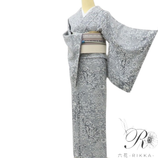 六花-RIKKA- 新品 正絹 天目織 雪の中の万華鏡☆ 手縫い仕立て お召 着物 A5923