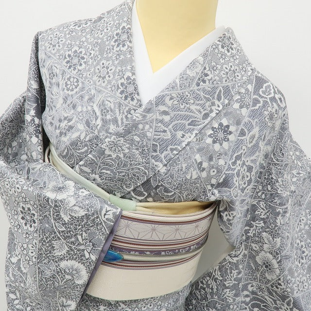 六花-RIKKA- 新品 正絹 天目織 雪の中の万華鏡☆ 手縫い仕立て お召 着物 A5923
