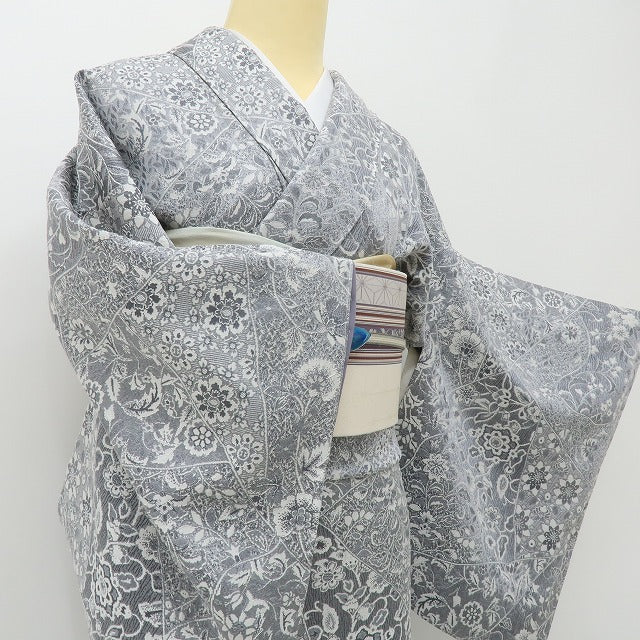六花-RIKKA- 新品 正絹 天目織 雪の中の万華鏡☆ 手縫い仕立て お召 着物 A5923