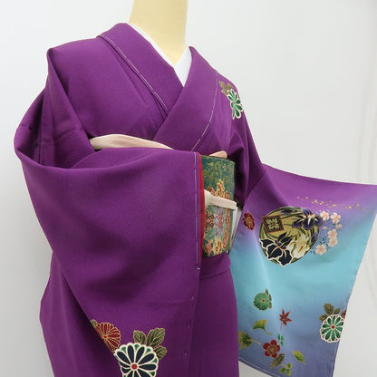 六花-RIKKA- 新品 正絹 トールサイズ 仕付け糸付 四季をまとう、ロイヤルパープル☆ 訪問着 着物 A5945
