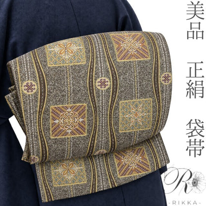 六花-RIKKA- 美品 正絹 着物 粋色に、きらり。大人のモダン帯☆ 訪問着 付下げ 袋帯 A5946