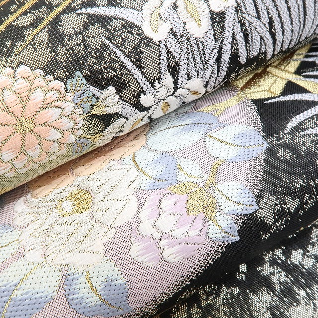 六花-RIKKA- 新品 正絹 西陣織 証紙付 凛と華やぐ、黒金の花舞台！ 着物 訪問着 付下げ 袋帯 A5947