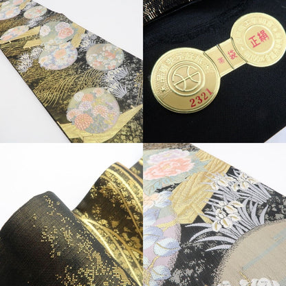 六花-RIKKA- 新品 正絹 西陣織 証紙付 凛と華やぐ、黒金の花舞台！ 着物 訪問着 付下げ 袋帯 A5947