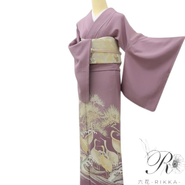六花-RIKKA- 新品 正絹 金彩友禅 和田光正落款 さが美謹製 松や波、鶴の内なる輝き！ 仕付け糸付 色留袖 着物 A5954