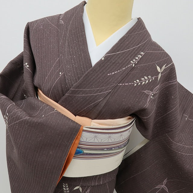 六花-RIKKA- 美品 正絹 作家物落款 チョコレートの匂いに誘われた、秋草たち♪ 紬 着物 A5955