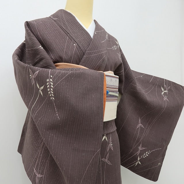 六花-RIKKA- 美品 正絹 作家物落款 チョコレートの匂いに誘われた、秋草たち♪ 紬 着物 A5955