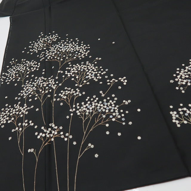 六花-RIKKA- 美品未着用 正絹 刺繍 ワイドサイズ 女郎花のふりをして季節を歩く桜と菊！ 紬訪問着 着物 A5960