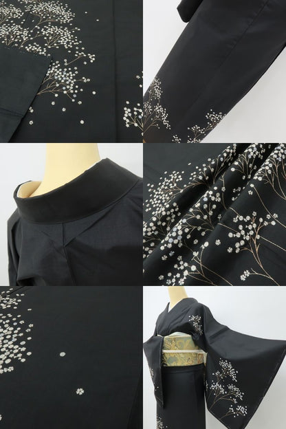 六花-RIKKA- 美品未着用 正絹 刺繍 ワイドサイズ 女郎花のふりをして季節を歩く桜と菊！ 紬訪問着 着物 A5960