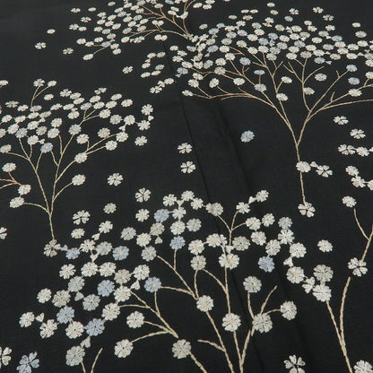 六花-RIKKA- 美品未着用 正絹 刺繍 ワイドサイズ 女郎花のふりをして季節を歩く桜と菊！ 紬訪問着 着物 A5960