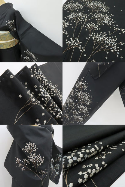 六花-RIKKA- 美品未着用 正絹 刺繍 ワイドサイズ 女郎花のふりをして季節を歩く桜と菊！ 紬訪問着 着物 A5960
