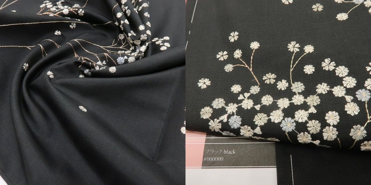 六花-RIKKA- 美品未着用 正絹 刺繍 ワイドサイズ 女郎花のふりをして季節を歩く桜と菊！ 紬訪問着 着物 A5960