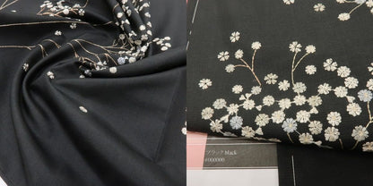 六花-RIKKA- 美品未着用 正絹 刺繍 ワイドサイズ 女郎花のふりをして季節を歩く桜と菊！ 紬訪問着 着物 A5960