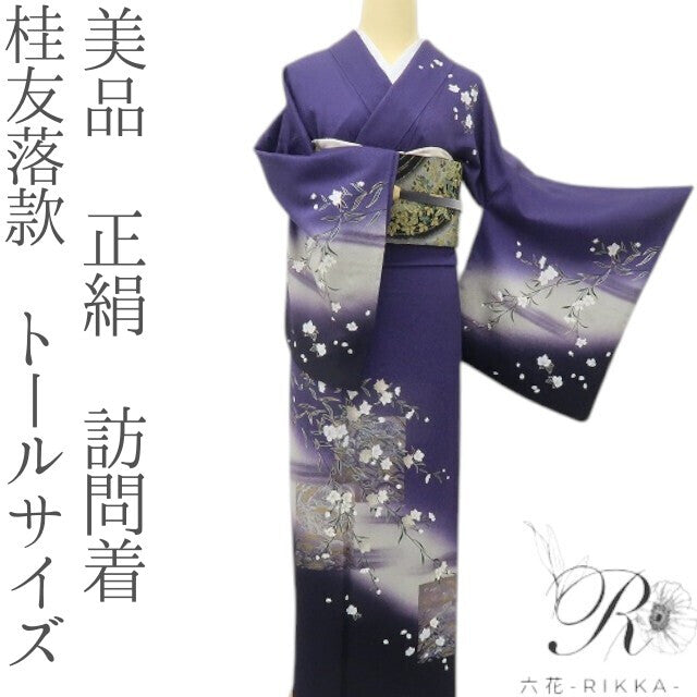 六花-RIKKA- 美品 正絹 桂友落款 霞と色紙の静と動に、ハラハラ桜。トールサイズ 訪問着 着物 A5963