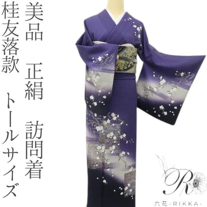 六花-RIKKA- 美品 正絹 桂友落款 霞と色紙の静と動に、ハラハラ桜。トールサイズ 訪問着 着物 A5963