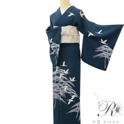 六花-RIKKA- 美品 正絹 十日町友禅 遠田藤舟落款 松と鶴、誇り高き日本の美！ 訪問着 着物 A5968-1