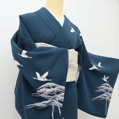 六花-RIKKA- 美品 正絹 十日町友禅 遠田藤舟落款 松と鶴、誇り高き日本の美！ 訪問着 着物 A5968-1
