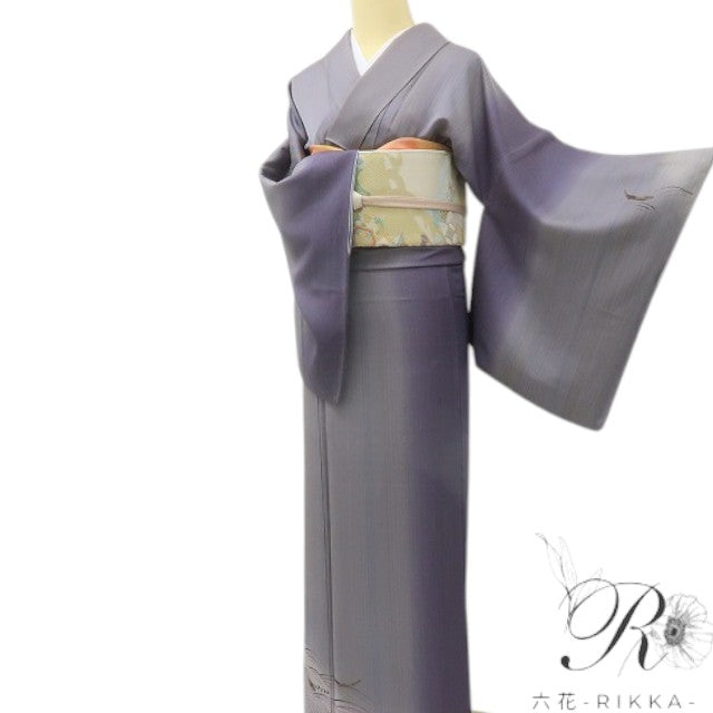 六花-RIKKA- 美品 正絹 ワイドサイズ 勝ち色グラデーション＆波に小船♪ 訪問着 着物 A5969