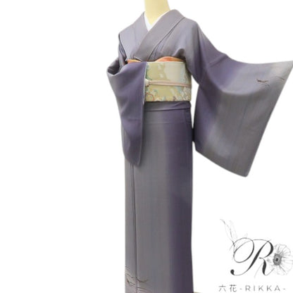六花-RIKKA- 美品 正絹 ワイドサイズ 勝ち色グラデーション＆波に小船♪ 訪問着 着物 A5969